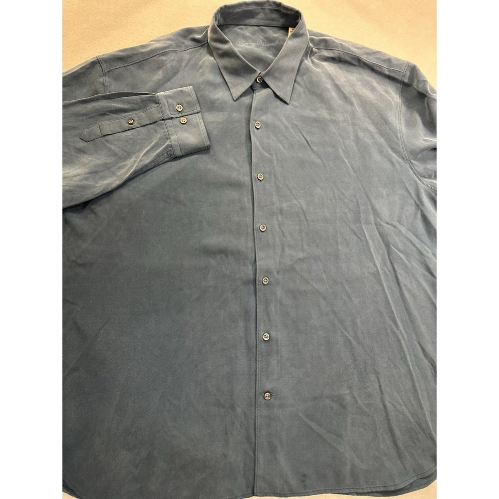 Tommy Bahama Mens XXL Blue Silk Long Sleeve Button Up Camp Shirt Pick Stitch - Picture 5 of 9